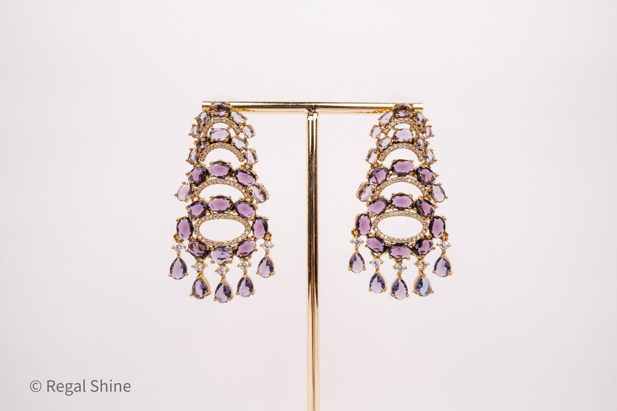 Regal Shine Long Purple Earrings