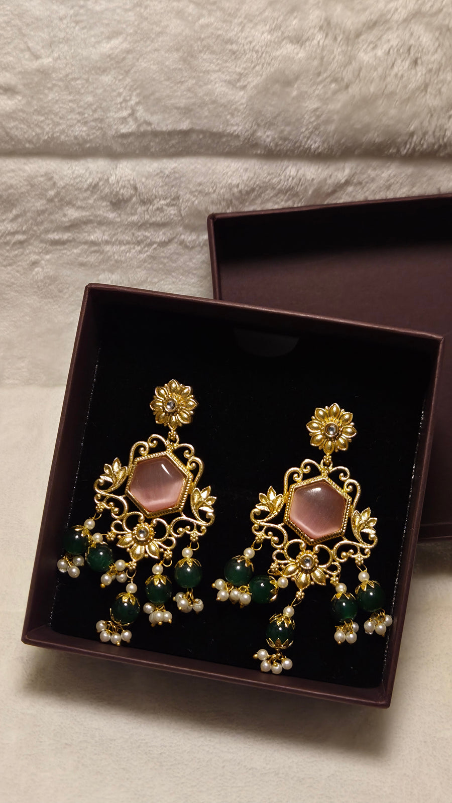 Regal Shine Gold Pink Pearl Earrings