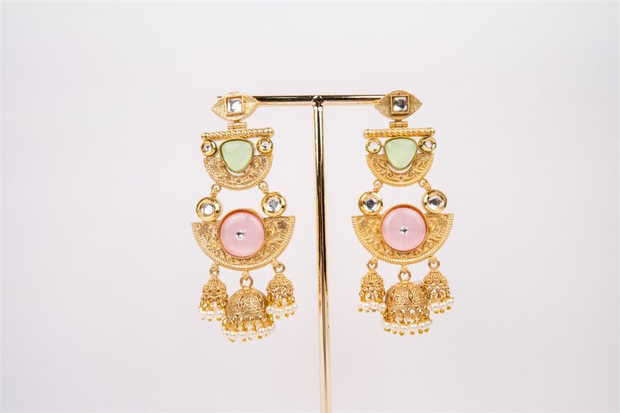 Gulab Pastel Kundan Jhumkas