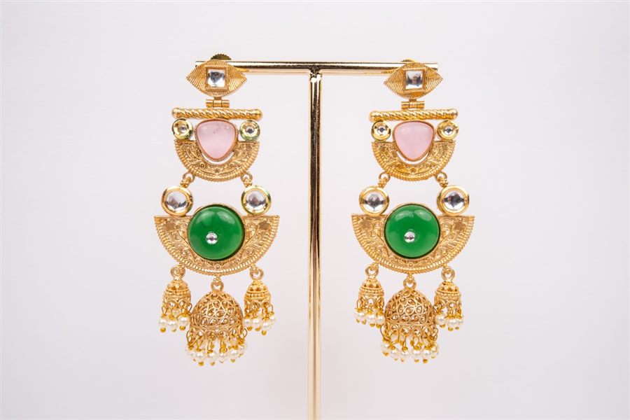 Hara Pachi Kundan Jhumkas